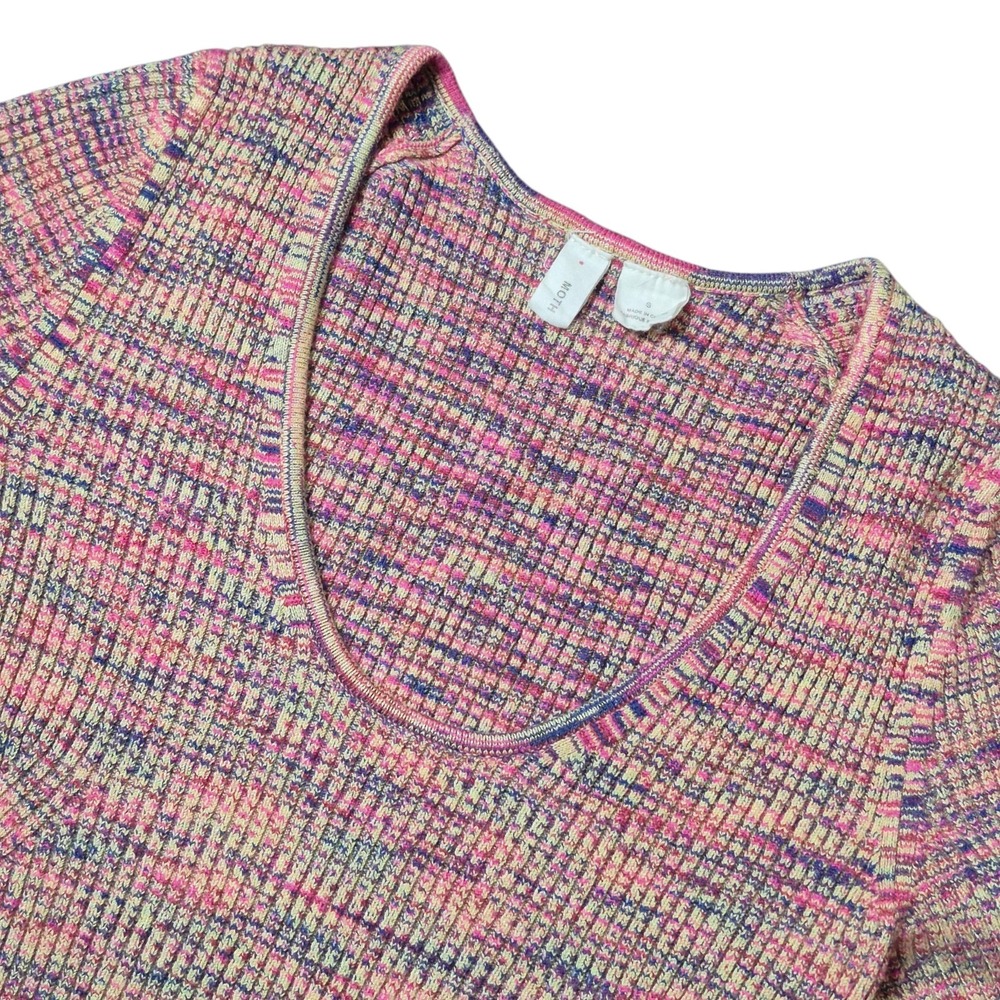 Moth Anthropologie Womens S Textured Knit Top Scoop Neck Fitted Stretch